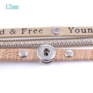 40cm 1 snap button pu leather bracelets fit 12mm snaps with beige leather and charm KS0604-S