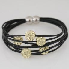 Magnetic buckle real leather bracelets with five 10mm rhinestone beads