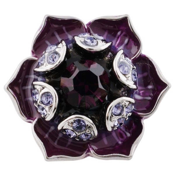 20MM Flower snap silver plated with purple Rhinestone and Enamel KC5525 snaps jewelry