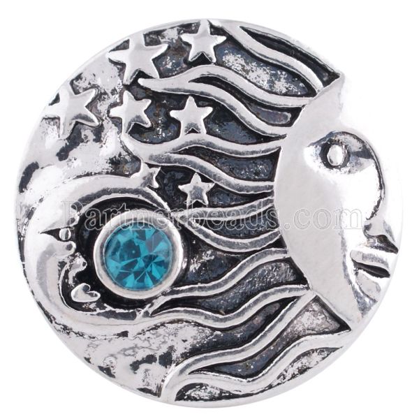 20MM Sun and moon snap silver plated with cyan rhinestones  KC6306 interchangable snaps jewelry