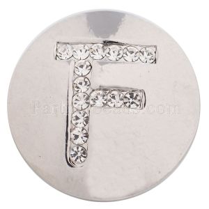 20MM  Letter F snap silver plated with Czech diamonds KC5220 snaps jewelry