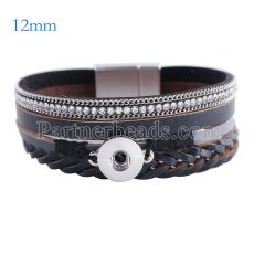 Partnerbeads 7.6 inch 1 snap button leather bracelets fit 12mm snaps KS0637-S