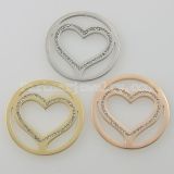 33MM stainless steel coin charms fit  jewelry size big heart with rhinestone