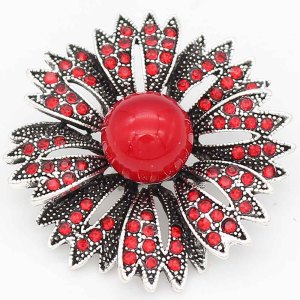 20MM flower snap sliver Plated with red rhinestones and pearl KC6692 snaps jewelry