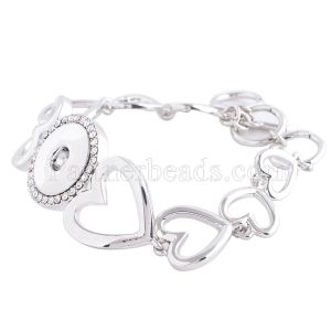 love 1 buttons snaps silver plated bracelet with Rhinestones fit snaps chunks KC0683