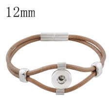 18CM brown real leather bracelets KS1173-S fit 12MM snaps chunks