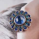 20MM Flower snap Silver Plated with blue rhinestone KC6046 snaps jewelry