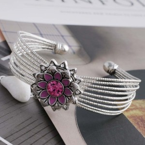 20MM flower snap Silver Plated with rose-red Rhinestone and Enamel KC5621 snaps jewelry