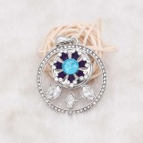 20MM flower snap silver Plated with blue rhinestone and enamel  KC6915 snaps jewelry