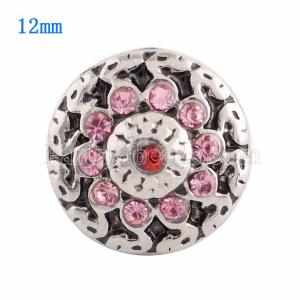 12MM Round snap Silver Plated with pink Rhinestone KS9605-S snaps jewelry
