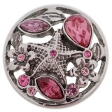 20MM sealife snap silver Antique plated with rose-red Rhinestone KC5464 snaps jewelry