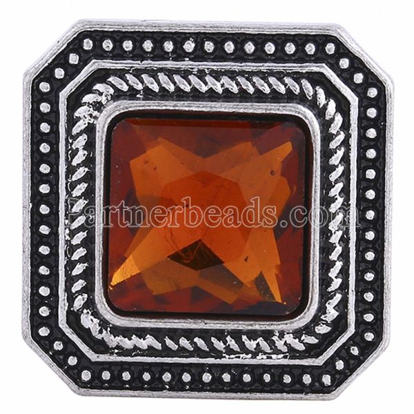 20MM Square snap Silver Plated with brown rhinestone KC6121 snaps jewelry