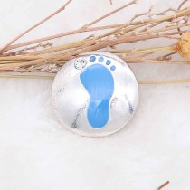 20MM Footprint snap silver Plated with Rhinestones and blue enamel  KC7739 snaps jewerly