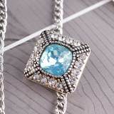 20MM Square snap Silver Plated with light Blue and clear rhinestones KC6089 snaps jewelry