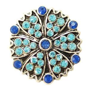 20MM Hexagon snap Antique Silver Plated with light blue rhinestone KB6493 snaps jewelry