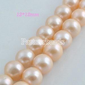 12*12mm freshwater round pearl beads pink