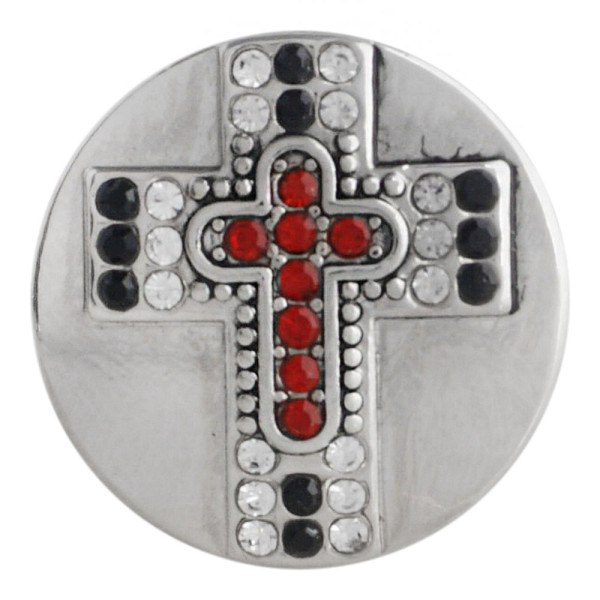 20MM cross snap button Antique Silver Plated with red Rhinestone KC9751 snap jewelry
