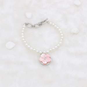 20MM  Flower snap silver Plated with Rhinestones and pink shell KC9912 snap jewerly