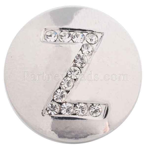 20MM  Letter Z snap silver plated with Czech diamonds KC5240 snaps jewelry