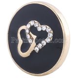20MM valentine Love snap Gold Plated with black rhinestones and Enamel KC6210 snaps jewelry