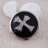 20MM Cross snap Silver Plated with clear rhinestones and black Enamel KC8565 snaps jewelry