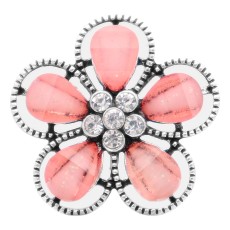 20MM Flowers design snap Silver Plated with pink rhinestone KC6942 snaps jewelry