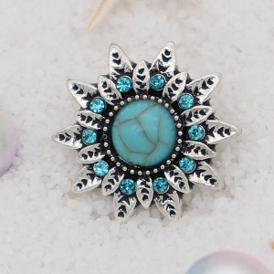 20MM design snap Silver Plated with rhinestone and Cyan Turquoise KC6899 cyan
