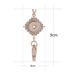 High Quality rose gold hook necklace Badge Reel ID holder with white rhinestone fit 18&20mm chunks snap jewelry