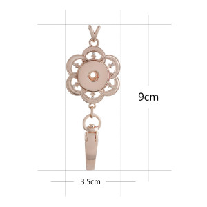 High Quality rose gold hook necklace Badge Reel ID holder with white rhinestone fit 18&20mm chunks snap jewelry