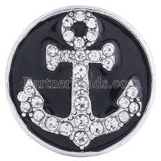 20MM Anchor snap Silver Plated with clear rhinestones and black Enamel KC6112 snaps jewelry