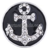 20MM Anchor snap Silver Plated with clear rhinestones and black Enamel KC6112 snaps jewelry