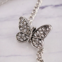 18MM Butterfly snap Silver Plated with white Rhinestone KC9645 snaps jewelry
