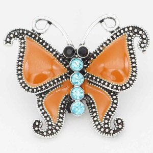 20MM Butterfly snap sliver Plated with  rhinestones and orange enamel KC6714 snaps jewelry