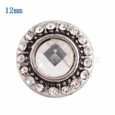 12MM Round snap Silver Plated with white Rhinestone KS9621-S snaps jewelry