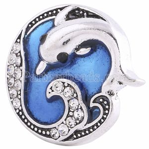 20MM Dolphin snap Silver Plated with Rhinestones and blue Enamel KC6147 snaps jewelry