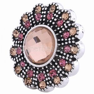 20MM Flower snap Antique Silver Plated with orange powder rhinestone KC6045 snaps jewelry