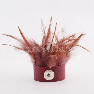 Partnerbeads 21cm 1 snaps button leather bracelets with feather fit 18/20mm snaps KC0024