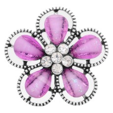 20MM Flowers design snap Silver Plated with purple rhinestone KC6940 snaps jewelry