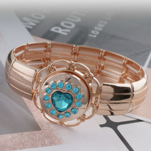 20MM love snap rose-gold plated with cyan rhinestone KC7605 snaps jewelry