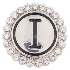 20MM English alphabet-I snap Antique silver  plated with  Rhinestones KC8538 snaps jewelry