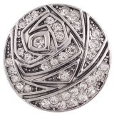 20MM rose snap silver Antique plated with white rhinestone KC5327 snaps jewelry