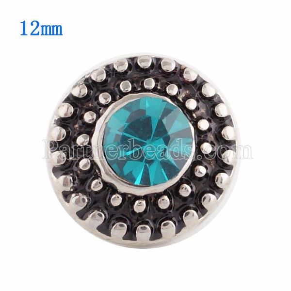 12MM Round snap Silver Plated with cyan Rhinestone KS9643-S snaps jewelry
