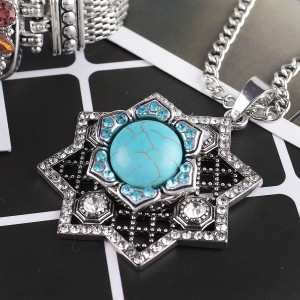 20MM Flower snap Antique Silver Plated cyan Turquoise stone KB8663 snaps jewelry