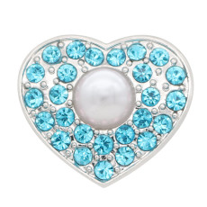 20MM love silver plated with blue rhinestone and pearl snap jewelry