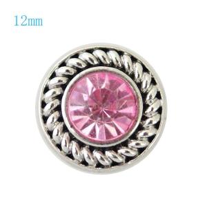 12MM Round snap Antique Silver Plated with pink rhinestone KB7243-S snaps jewelry