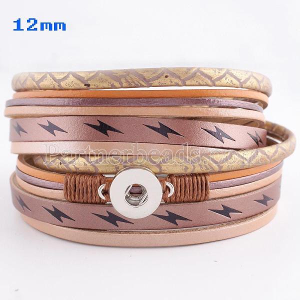 Partnerbeads 40cm 1 snaps button brown leather bracelets fit 12mm snaps KS0624-S