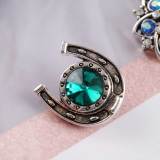 20MM Horseshoe snap Antique Silver plated with green Rhinestones KC6246 snaps jewelry