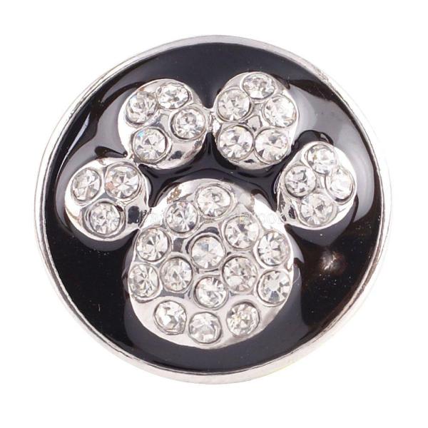 20MM Paws snap button Antique Silver Plated with black rhinestone snap jewelry