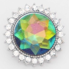 20MM  design snap Silver Plated with  rhinestone KC6869 opal green