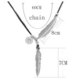 Retro smear leaves silver ornaments Necklace with 60CM chain KC1073 fit 20MM chunks snaps jewelry